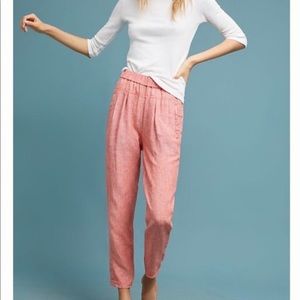 Anthropologie Striped Linen Red Motif Pants